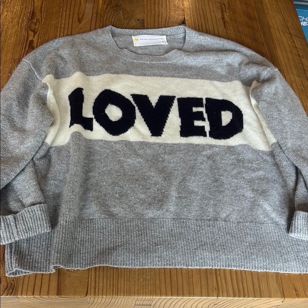 Gray Crew Neck Sweater with 'LOVED' Design